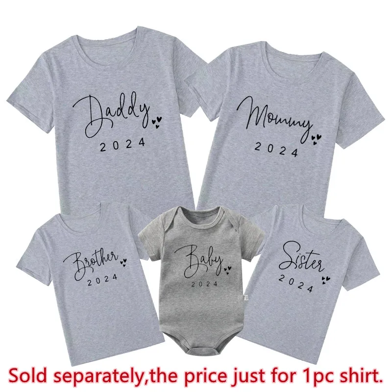 Funny Daddy Mommy Brother Sister Baby 2024 Family Matching Clothes Cotton Dad Mom Kids T-shirts Baby Bodysuit Family Look Outfit