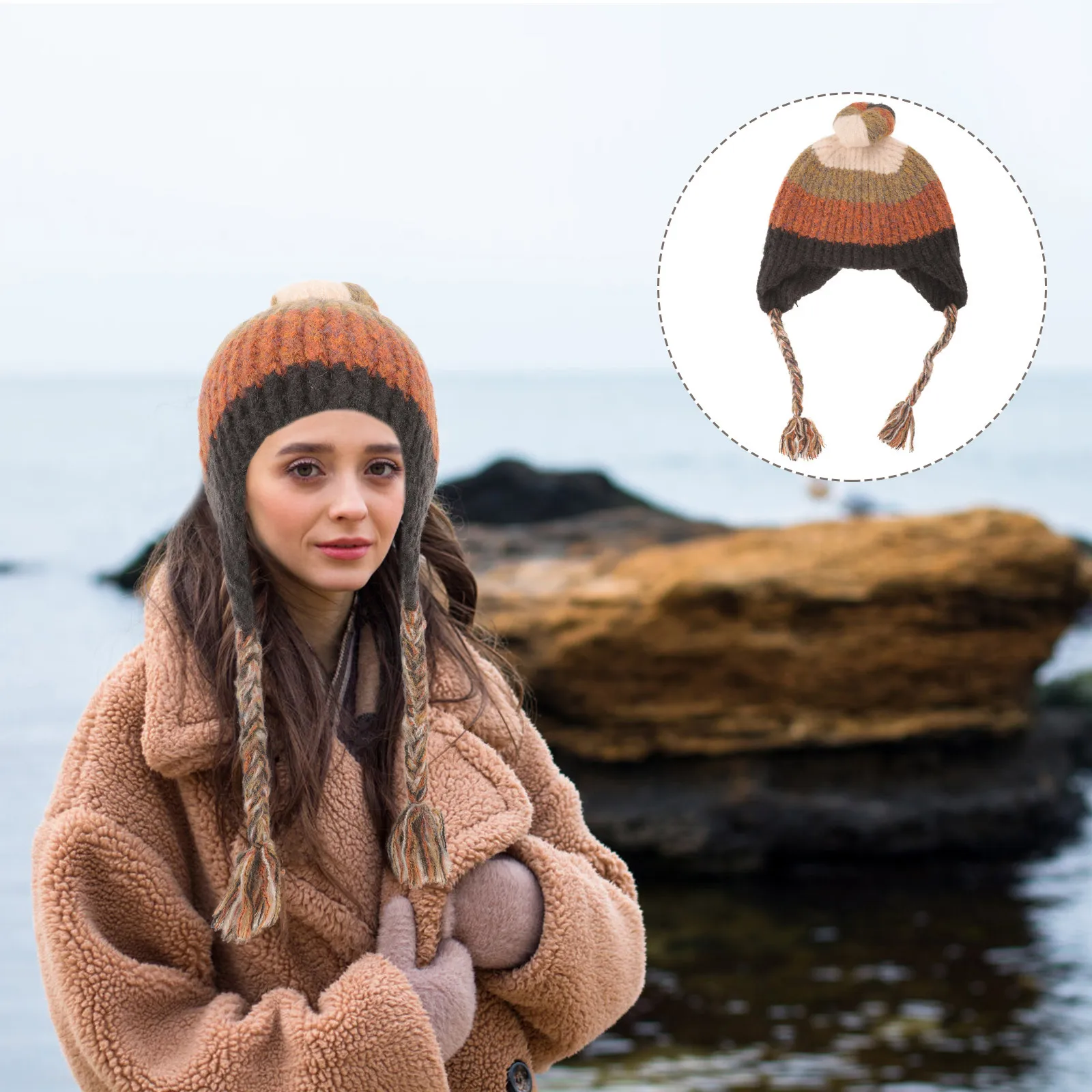

Warm Knit For Women Winter Braided Knitted Soft Ear Protection Cold Weather Outdoor Daily Wear Knit Hat Winter Warm Hat