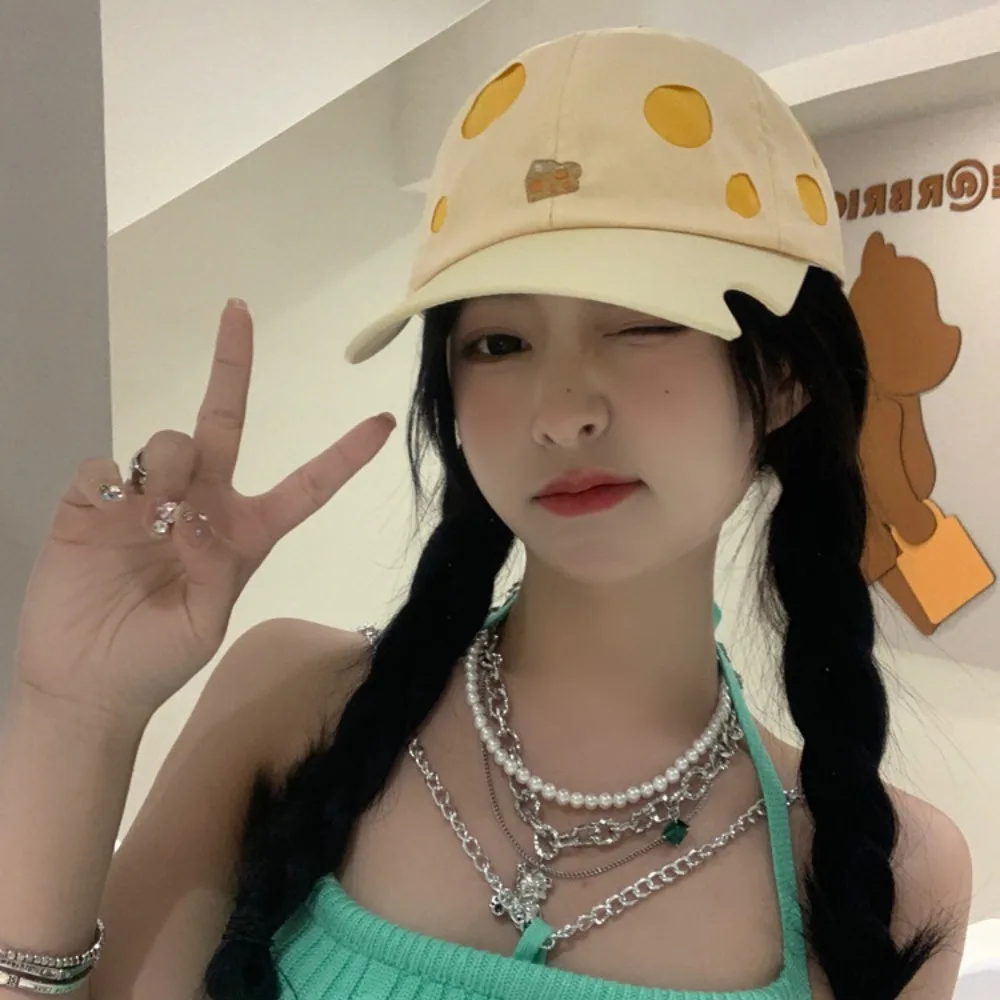 Korean Style Cheese Baseball Cap Sunscreen Solid Color Cheese Embroider Sun Hat Adjustable Hip-hop
