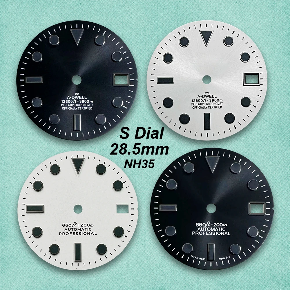 28.5mm SUB/Arab/Poker S Dial Fit NH35/NH36 Movement Green/No Luminous Sunburst Enamel Watch Modification Accessories
