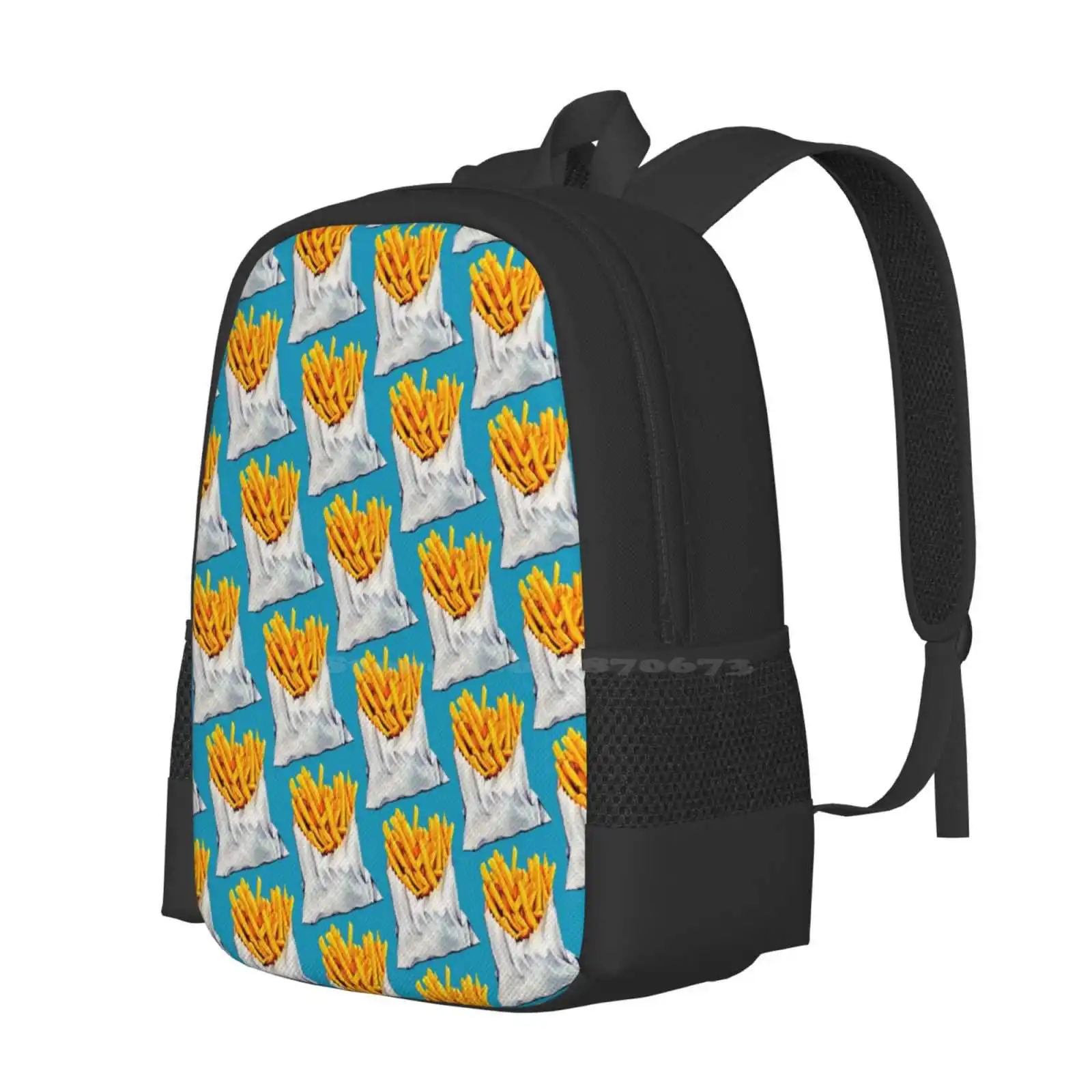 French Fries Pattern Pattern Design Bagpack School Bags Fries Chips Food