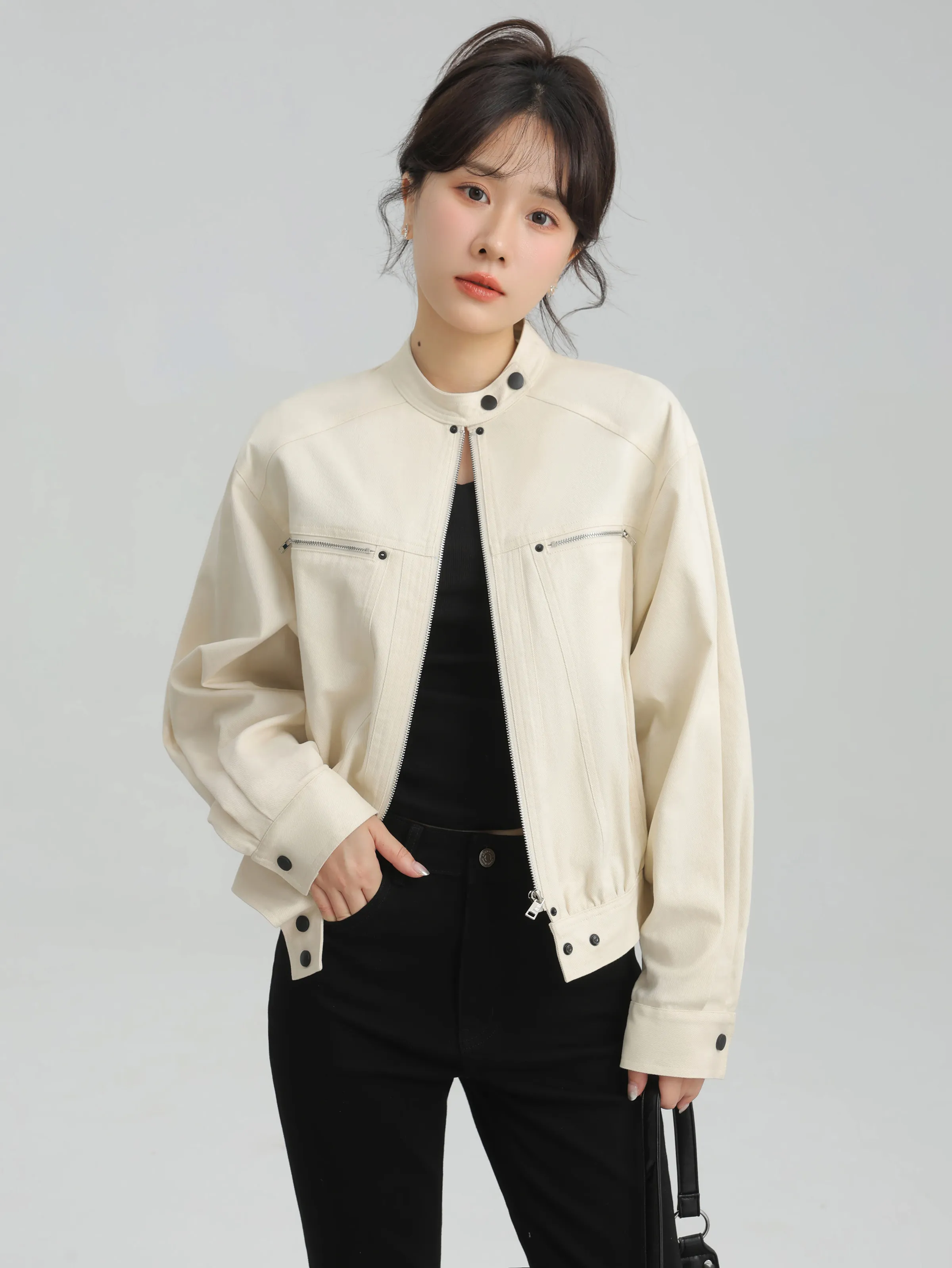 Casual Bomber Jacket Women Lady Relaxed Short Utility Coat Chic American Style Cropped Outerwear Easy Match Spring Daily Wear