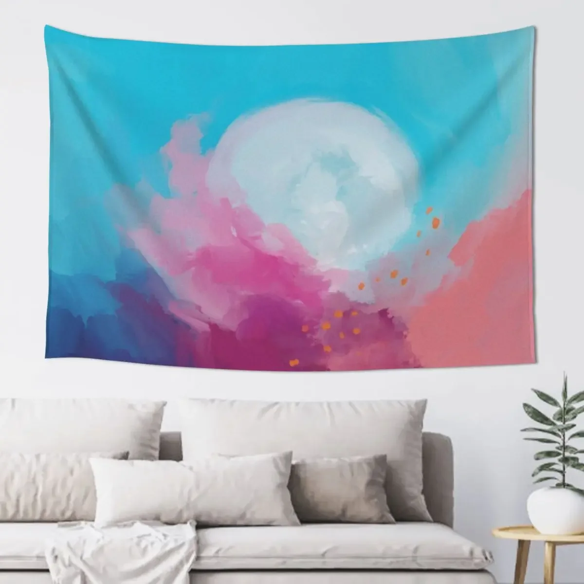 Abstract Dreamy Full Moon - Pink Blue Painting by Morgan Harper Nichols Tapestry Carpet Wall Tapestry