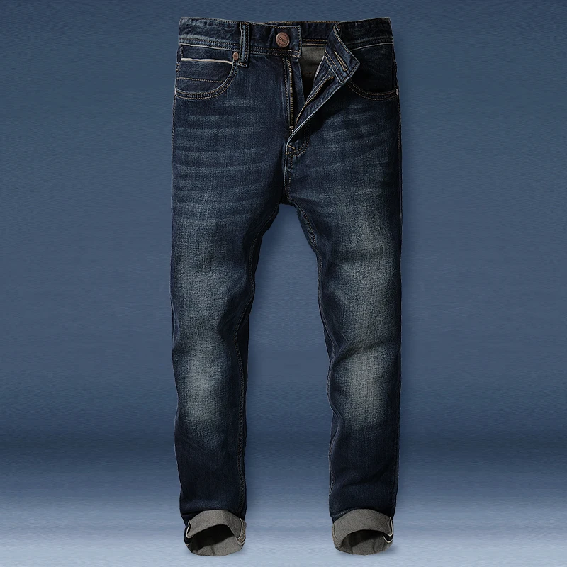 

Youandong Men's Slim Fit Straight Leg Jeans Elastic Waist Red Ear Denim Long Trousers Trendy Youth Waed Cotton Ammonia