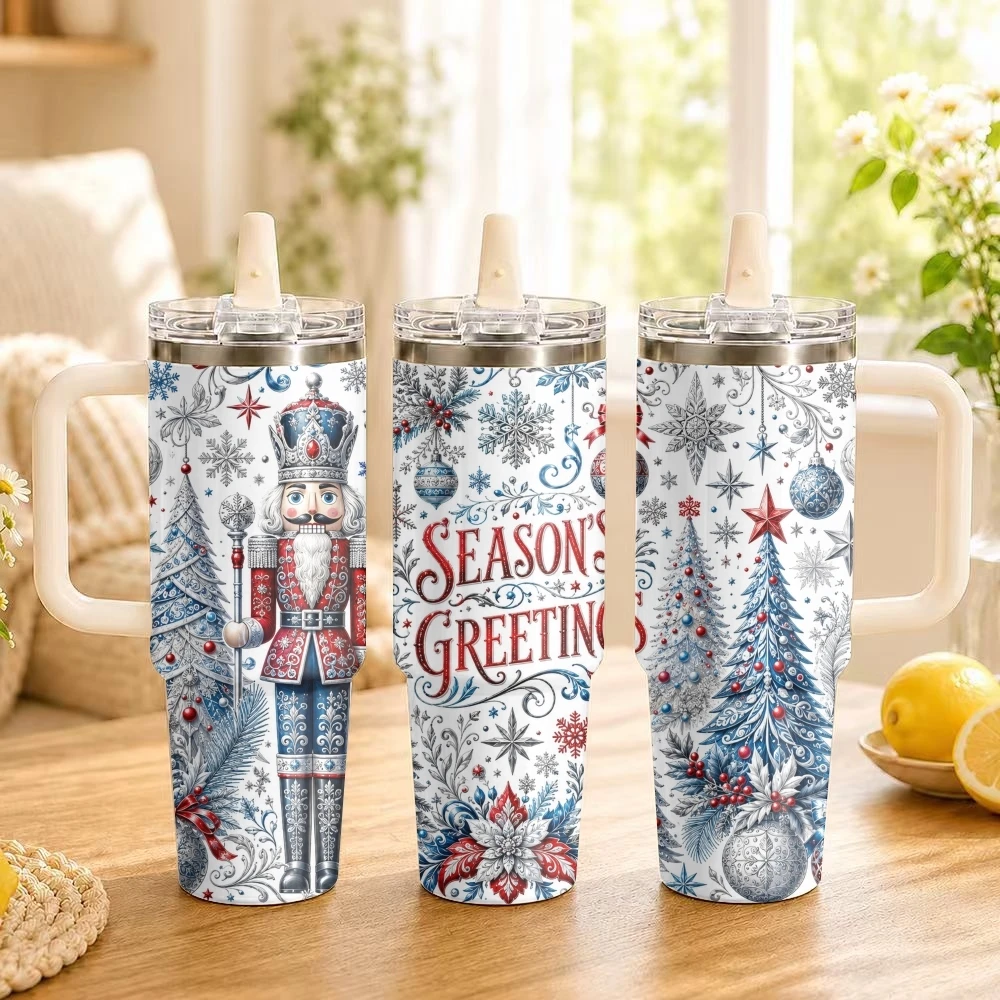 Christmas Tree Snowflake Vacuum Flasks 40oz Stainless Steel Insulated Tumbler Leakproof Vacuum Travel Mug Portable Coffee Cup