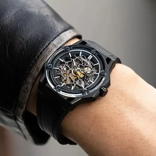 CRONUSART Men Automatic Watch Luxury 42mm Titanium Mechanical Wristwatch Luminous Sapphire Mirror Skeleton Dial FKM Strap