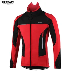 ARSUXEO Men Fleece Thermal Winter Cycg Jacket Windproof Waterproof MTB Coat Bike Jerseys Bicycle Clothing Warm Up Reflective