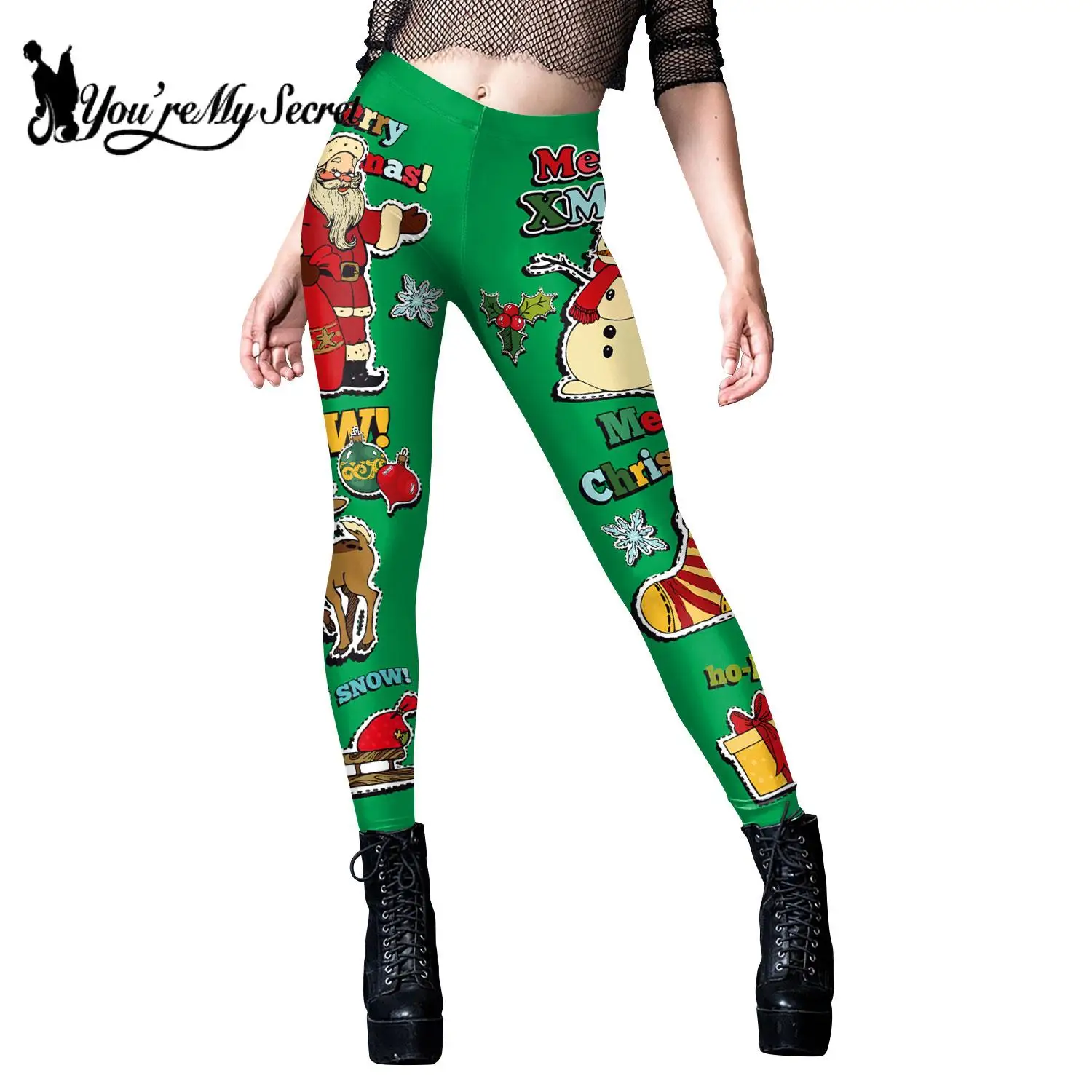 [You're My Secret] 女性用クリスマスレギンス セクシーなスノーフレークプリント ホリデーパーティーパンツ 女性用面白い弾性タイツズボン