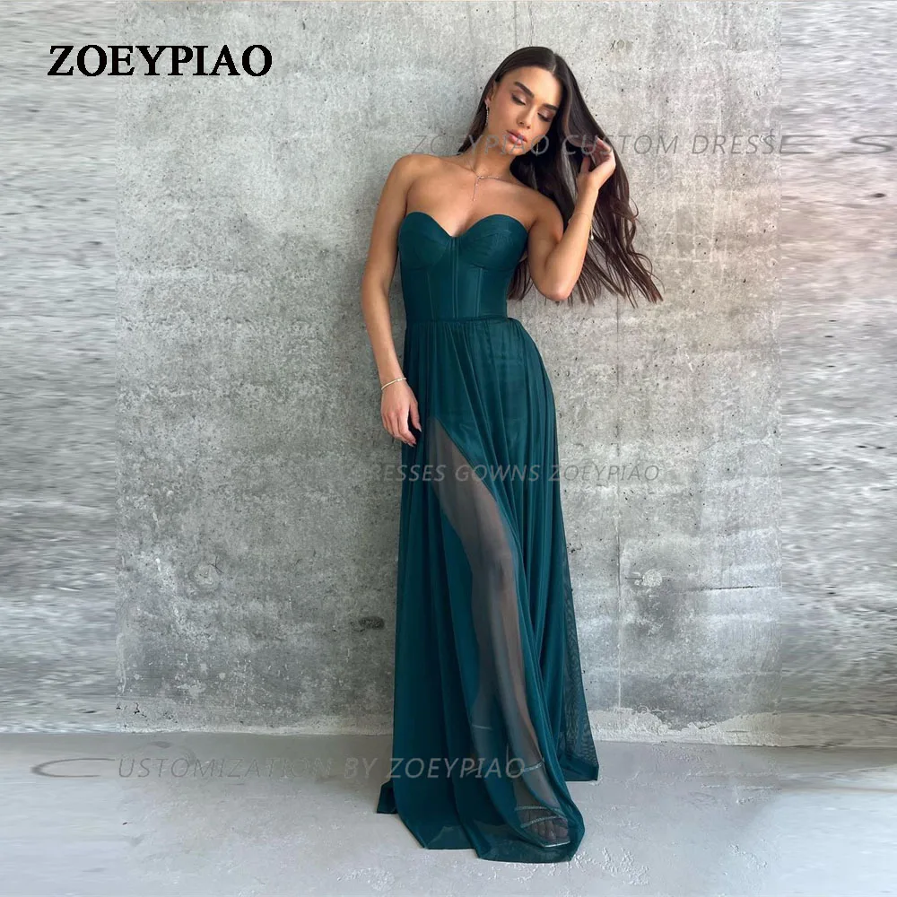 Vestido largo de gasa Para fiesta, traje Sexy de color verde con escote corazón, Para graduación