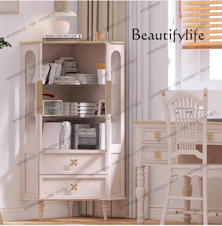 

American light luxury solid wood corner cabinet, living room dining side cabinet, corner cabinet, minimalist high-foot storag