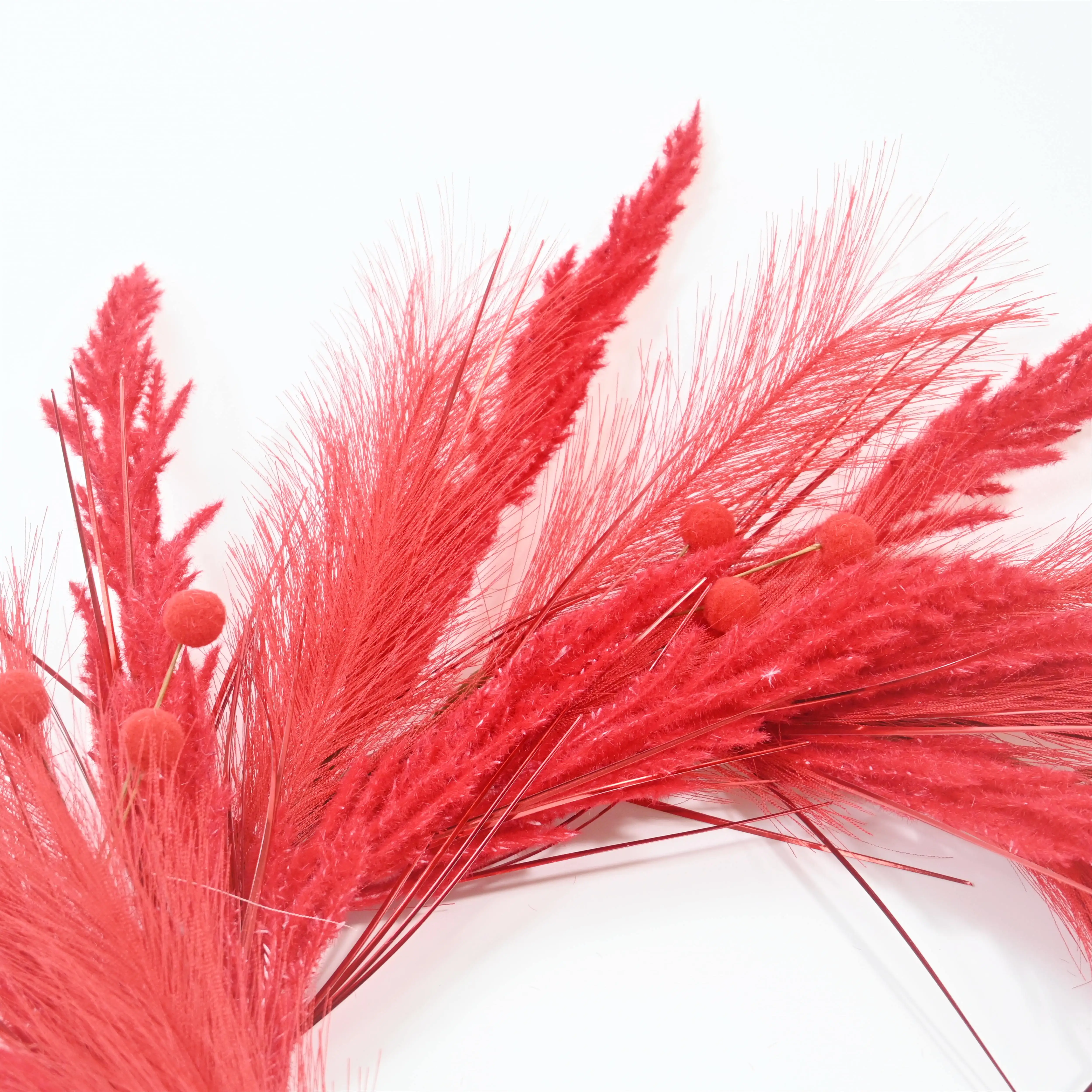 Pampas Reed Fofo Penas Grinalda, Plantas Plásticas, Pom Pom Berries, 22"