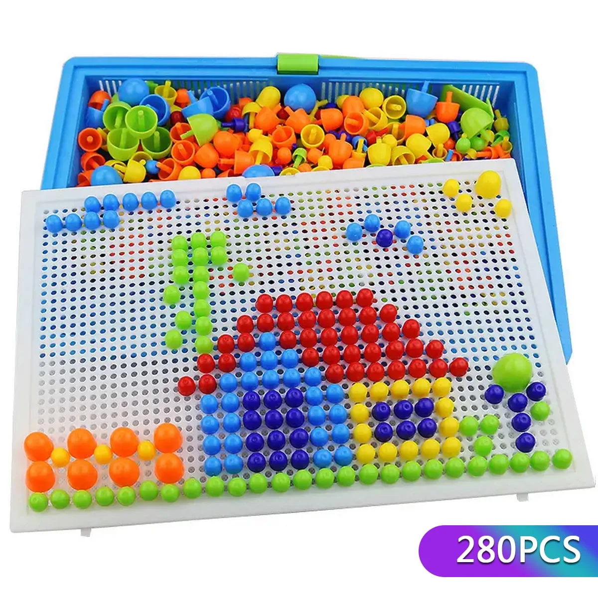 280 Grain DIY Hand-Inserted Bead Puzzle Board Educational Science Combination Mushroom Nail Puzzle Plate for Brain Training