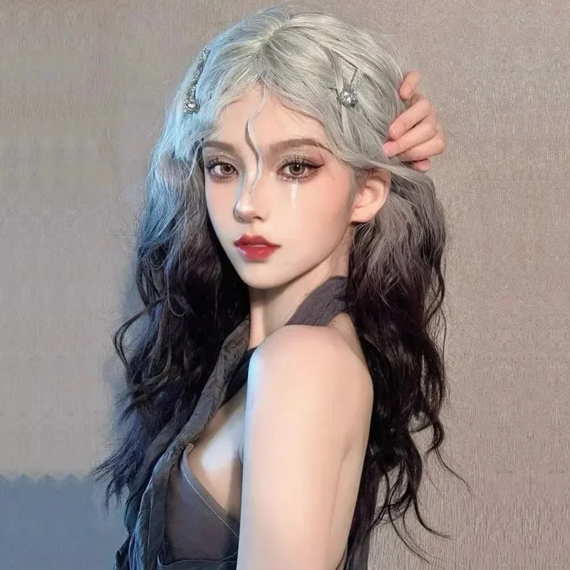 

Wig female Paris painting dye black and white gradual change wool roll full head cover European and American cross-border goth