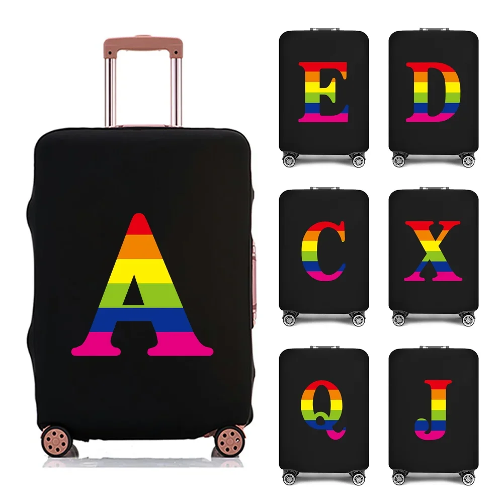 2022 Luggage Case Protective Cover Rainbow First Letter Pattern Travel Elastic Duffle Luggage Dust Cover for 18-28 Inch Suitcase