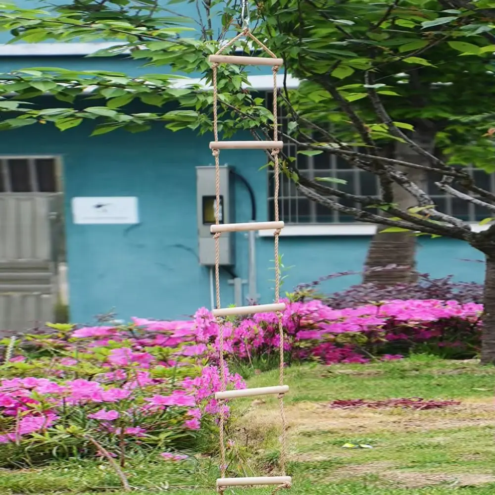 سوينغ حبل تسلق سلم خشبي مع منصات الأطفال شنقا حبل الأثاث في الهواء الطلق مضحك سلم حبل خشبي