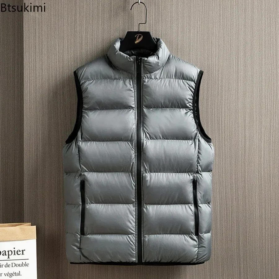 2024 Men's Casual Thick Warm Sleeveless Vest Solid Autumn Winter Jacket Vest Windproof Cotton Coat Top Male Waistcoat Clothing