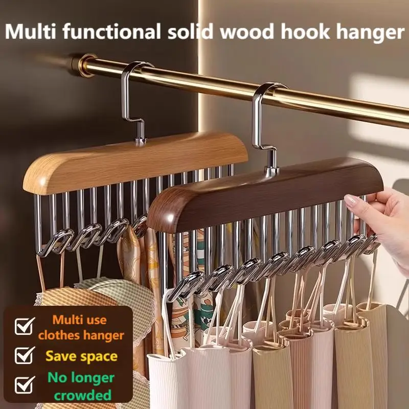 

Wooden clothes hanger with 8 hooks vest sling, underwear hook multifunctional clothes hanger for storage and hanging clothes