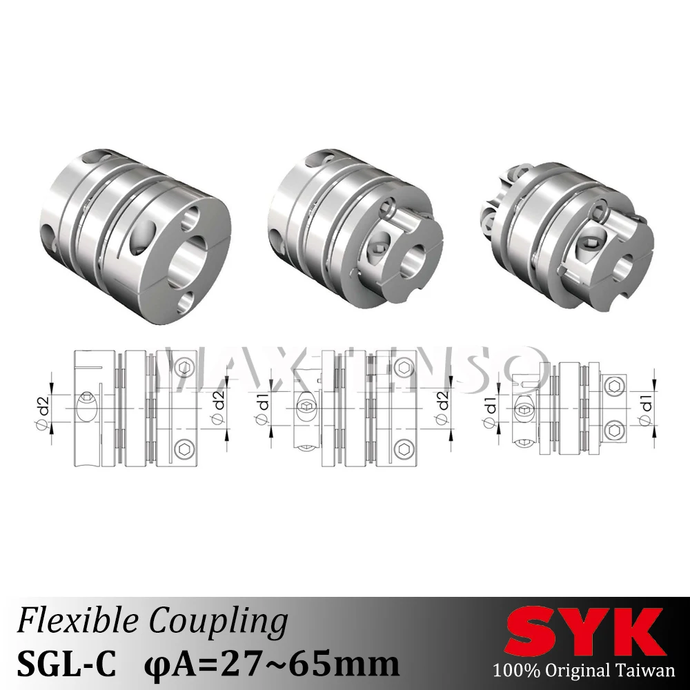 SYK SGL-C 27-65mm alliage d'aluminium de haute précision plus long arbre fixable couplage pince Type HIWIN TBI vis à billes servomoteur Couple