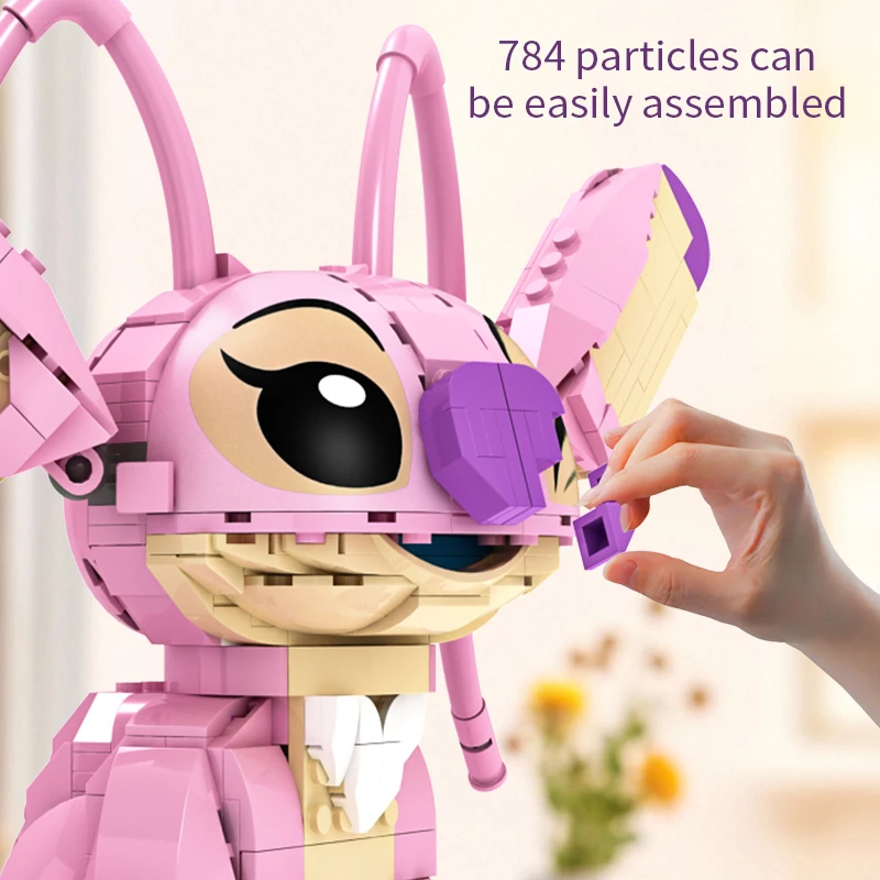 New Stitch Angel Building Blocks  Piece Cartoon Toys with Moving Ears Kids Assembly Gift for  Boys Girls Birthday 2025 Hot