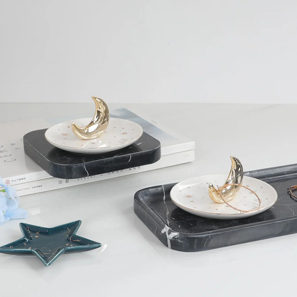

Moon Shape Star Print Ceramic Jewelry Display Tray Simple Smooth Lines Retro Elegant Food Safe Environmental High