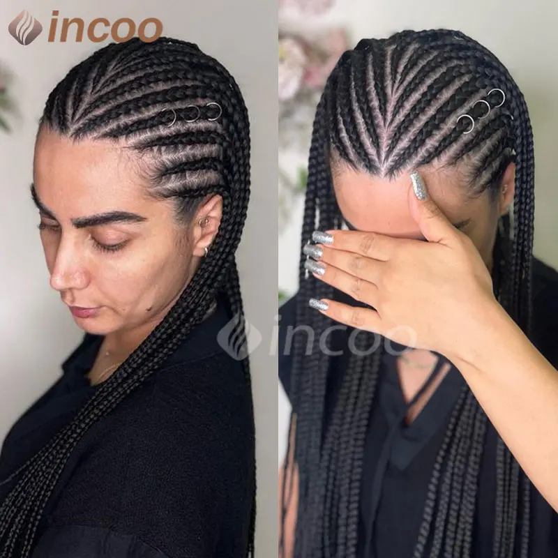 

Jumbo Braided Wigs Synthetic Full Lace Front Wig Cornrow Braids Wig 36" Stitch Braided Wigs Tribal Braids Wigs For Black Women