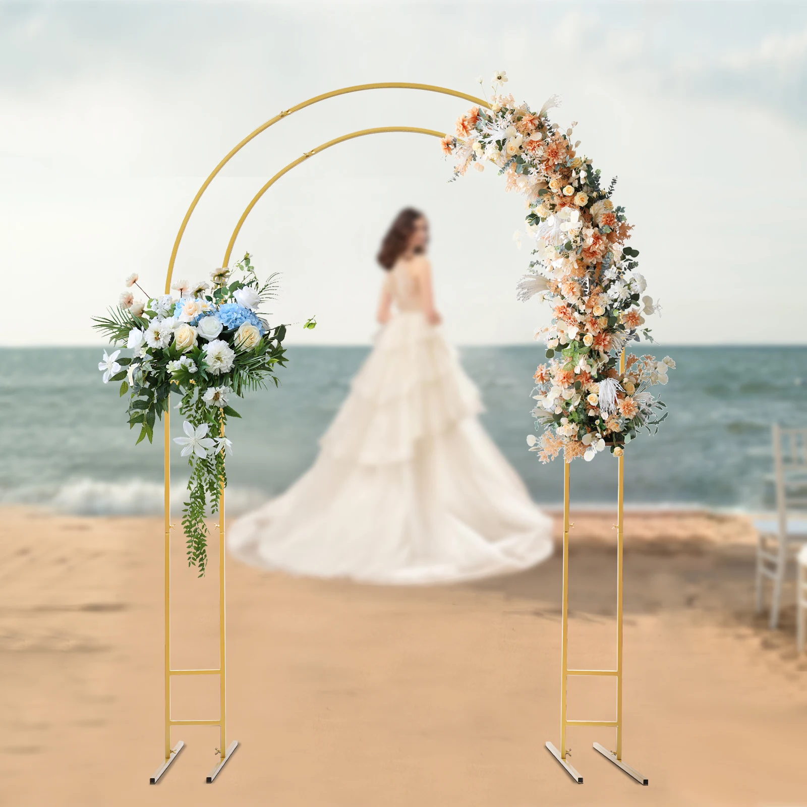 Metal Wedding Arch Balloon Backdrop, Suporte para Decoração de Festa de Casamento, Bridal Garden Yard, Indoor e Outdoor, Ouro e Prata, 7.2ft