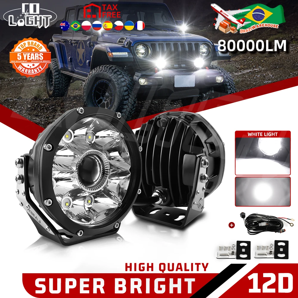 

CO LIGHT 2PCS 5Inch LED Driving Light 80000LM P68 Spot Flood Combo Round Offroad Work Lights for Truck ATV UTV SUV 12V 24V