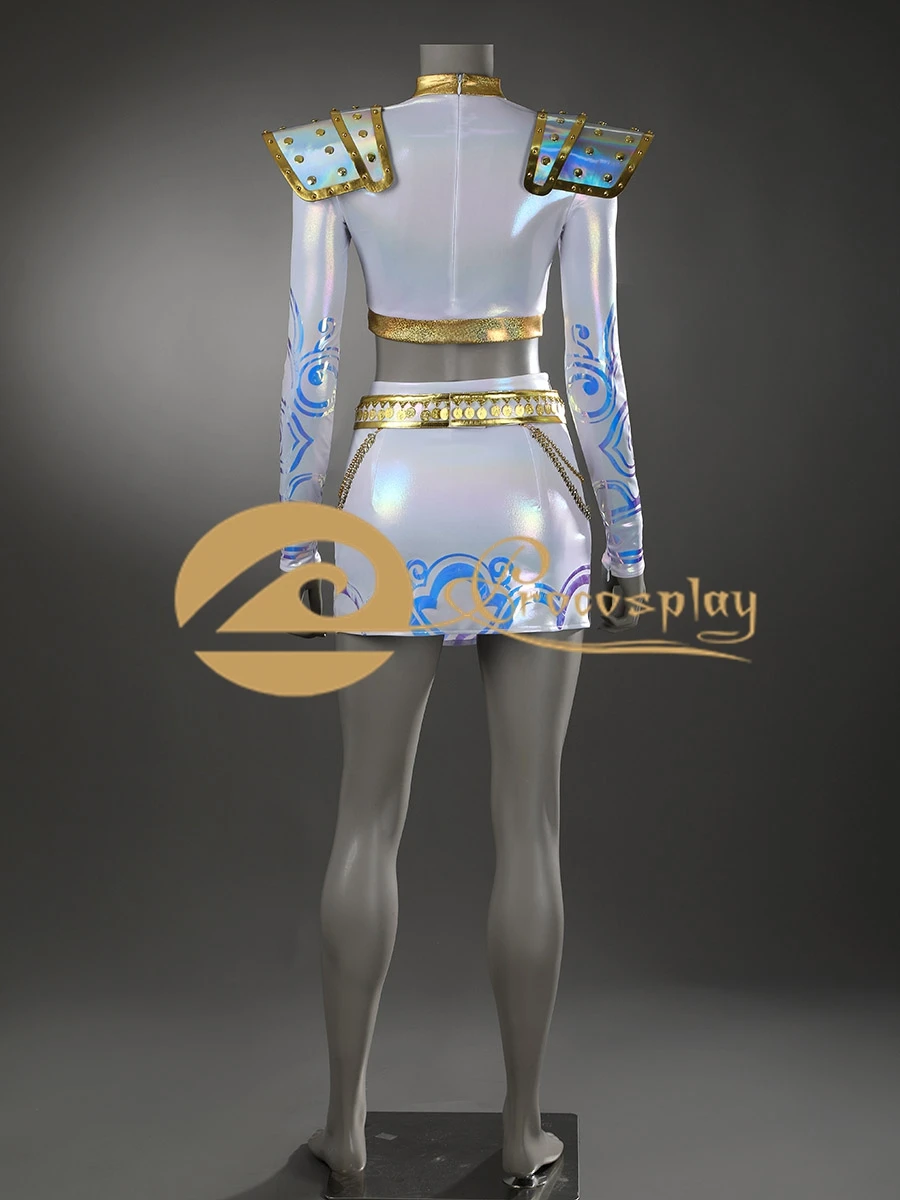 Zoey Cosplay Kostuum Zoey Wit Goud Outfit voor Vrouwen Halloween Party Rollenspel