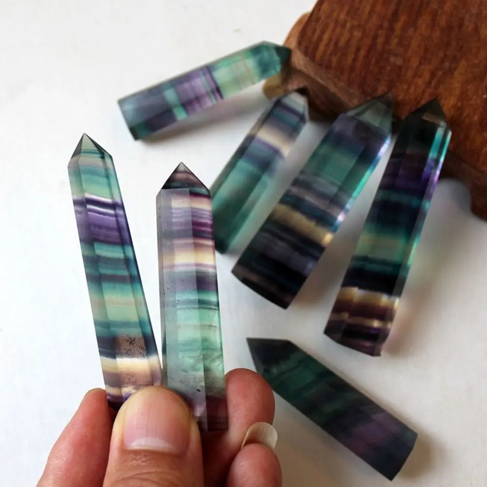 Energy Stone Natural Colorful Fluorite Single-Pointed Geometry Shape Crystal Hexagonal Single Pointed Hexagonal Column