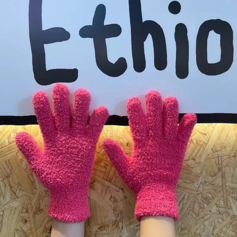 سميكة أفخم قفازات الخريف الشتاء الدافئة المرجان أفخم خمسة أصابع طالب ركوب مكتب قفازات قفازات سوداء قفازات طويلة