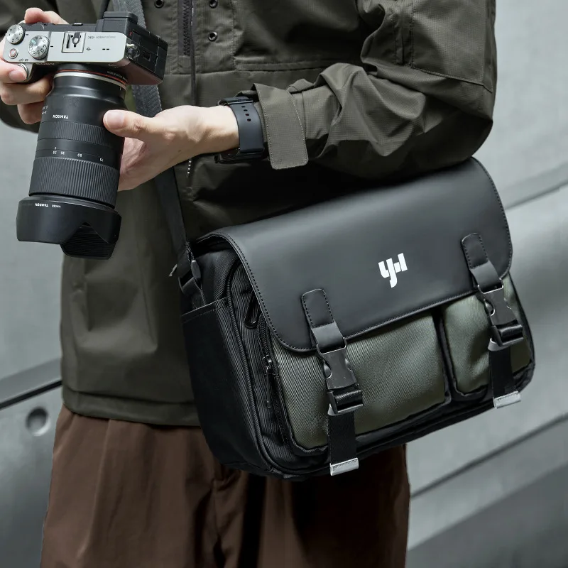 

SLR camera crossbody bag with thick divider large capacity clamshell multi-pocket messenger bag man slanting backpack