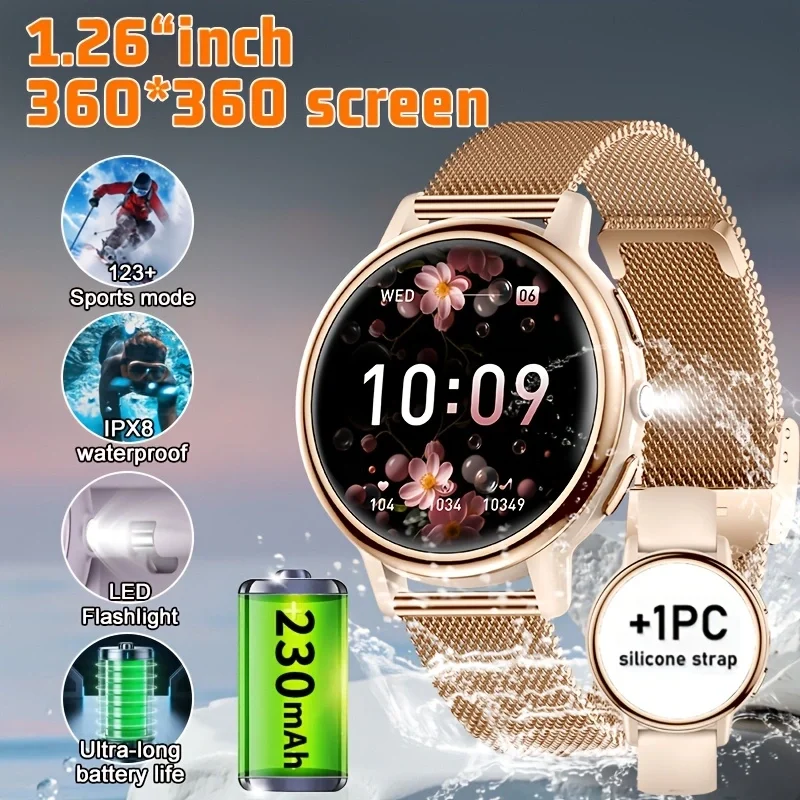 

2026 Women Smartwatch,1.26" HD Display ,Wireless Calling, Voice Assistant,123+ Sports Modes Fitness Watch ,For iOS&Android,Gift