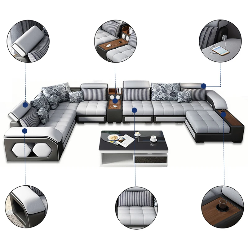

# Hot Sales Customizable Modern Simplicity Popular Intelligent Sofa Set Has Music Player Fabric Sectionals Corner Sofa Set USB P