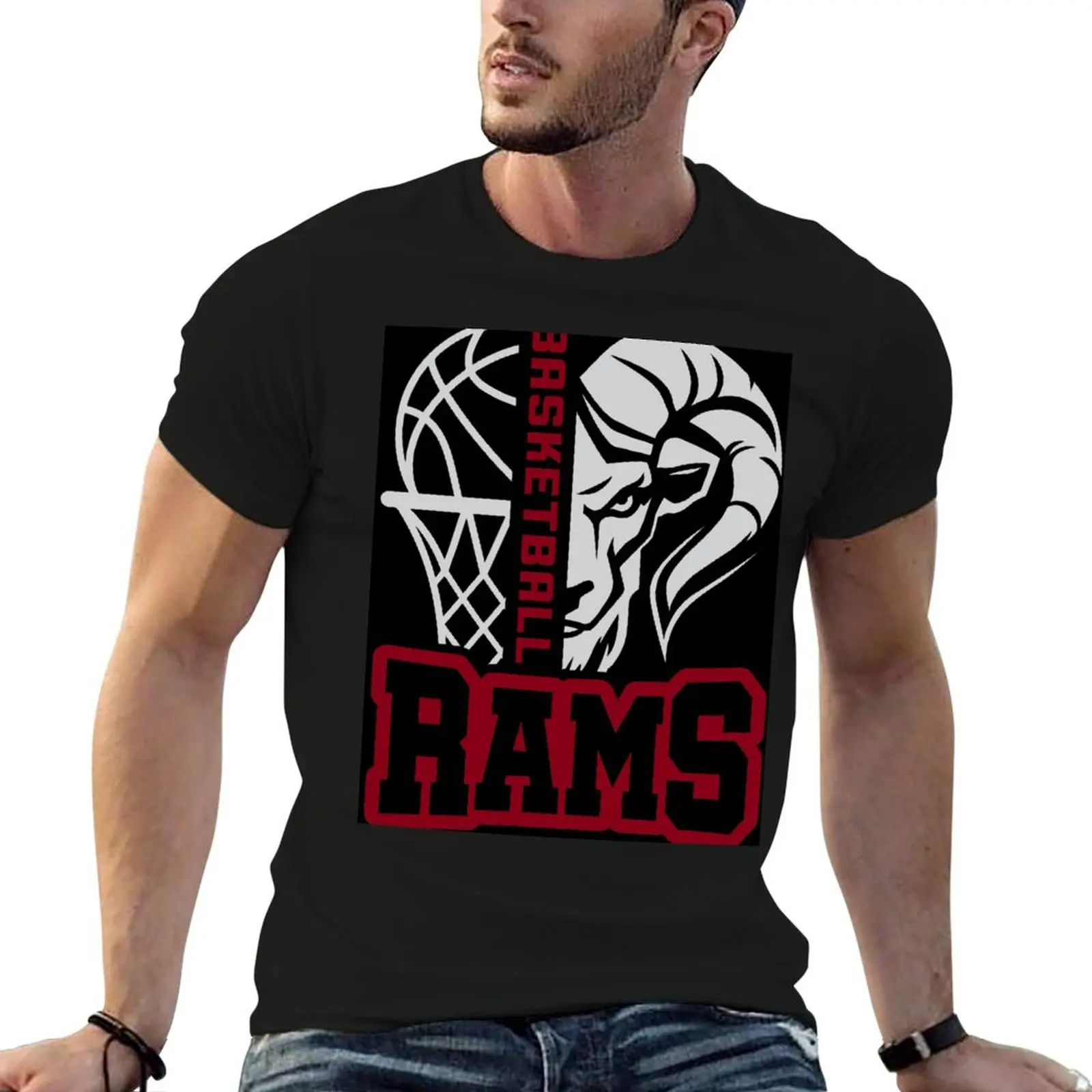 

Rams Basketball All Black T-Shirt vintage clothes cute clothes t shirt men 100℅ cotton