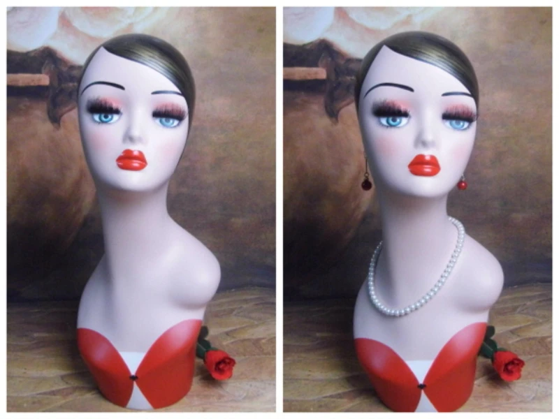 

Fiberglass Female Mannequin Dummy Head Vintage Manikin Doll Head for Wigs Hat Jewelry Display