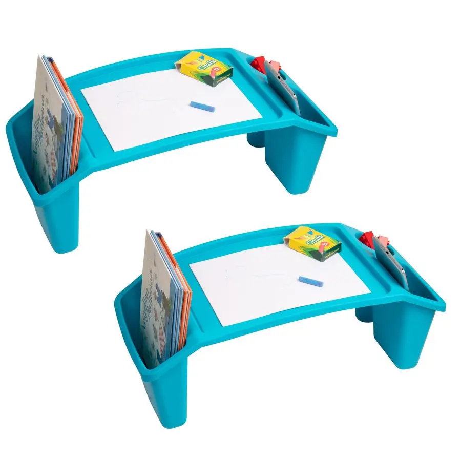 

Kids Lap Desk, Portable Activity Tray with Side Storage, Stackable Plastic Desk for Drawing, Snacks, Study, Set of 2, Blue
