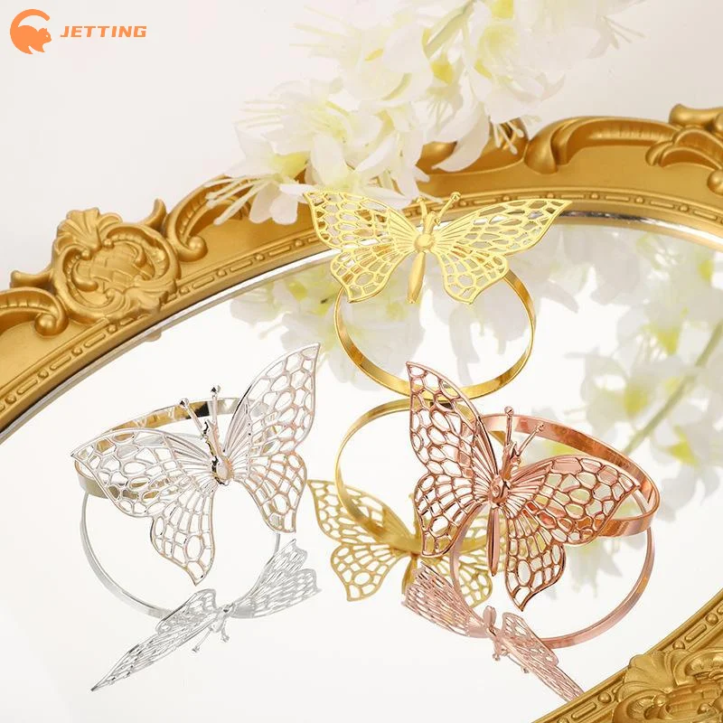 (New) Iron Napkin Ring Gold/Rose Gold/Silver Butterfly/Hollow Hollow Butterfly Napkin Ring Decorative Napkin Clasp Coffee Shop