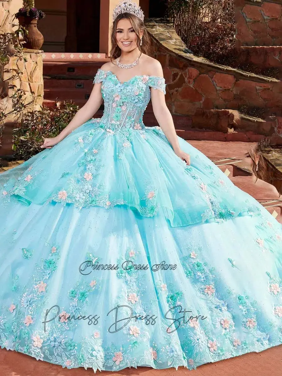 Vestido De quinceañera púrpura mexicana dulce, Vestido De baile, aplique Floral 3D, cristales De cuentas, fiesta De cumpleaños, 16, 15 años