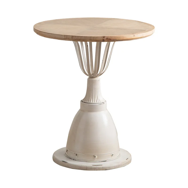 

Wind-made old white round milk tea table, sofa edge, wholesale metal, durable dining room furniture, small round table