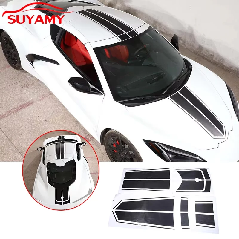 

Roof Racing Stripes Overlay Graphic Decal Vinyl Stickers For Corvette C8 Stingray Z51 Z06 2020-2025 Car Accessories