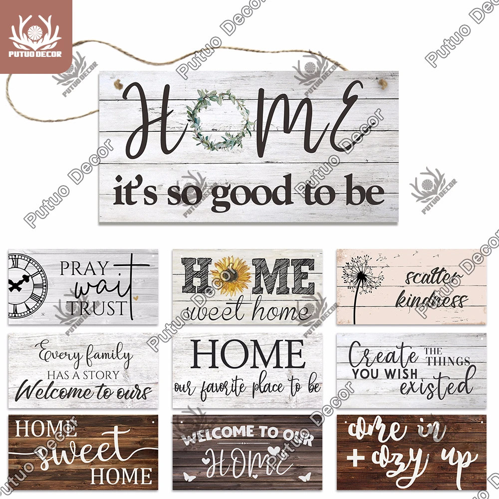 Putuo Decor Home Wooden Signs Family Wood Pendant Decorative Plaque for Friendship Home Sweet Home Room Sign Wall Decoration