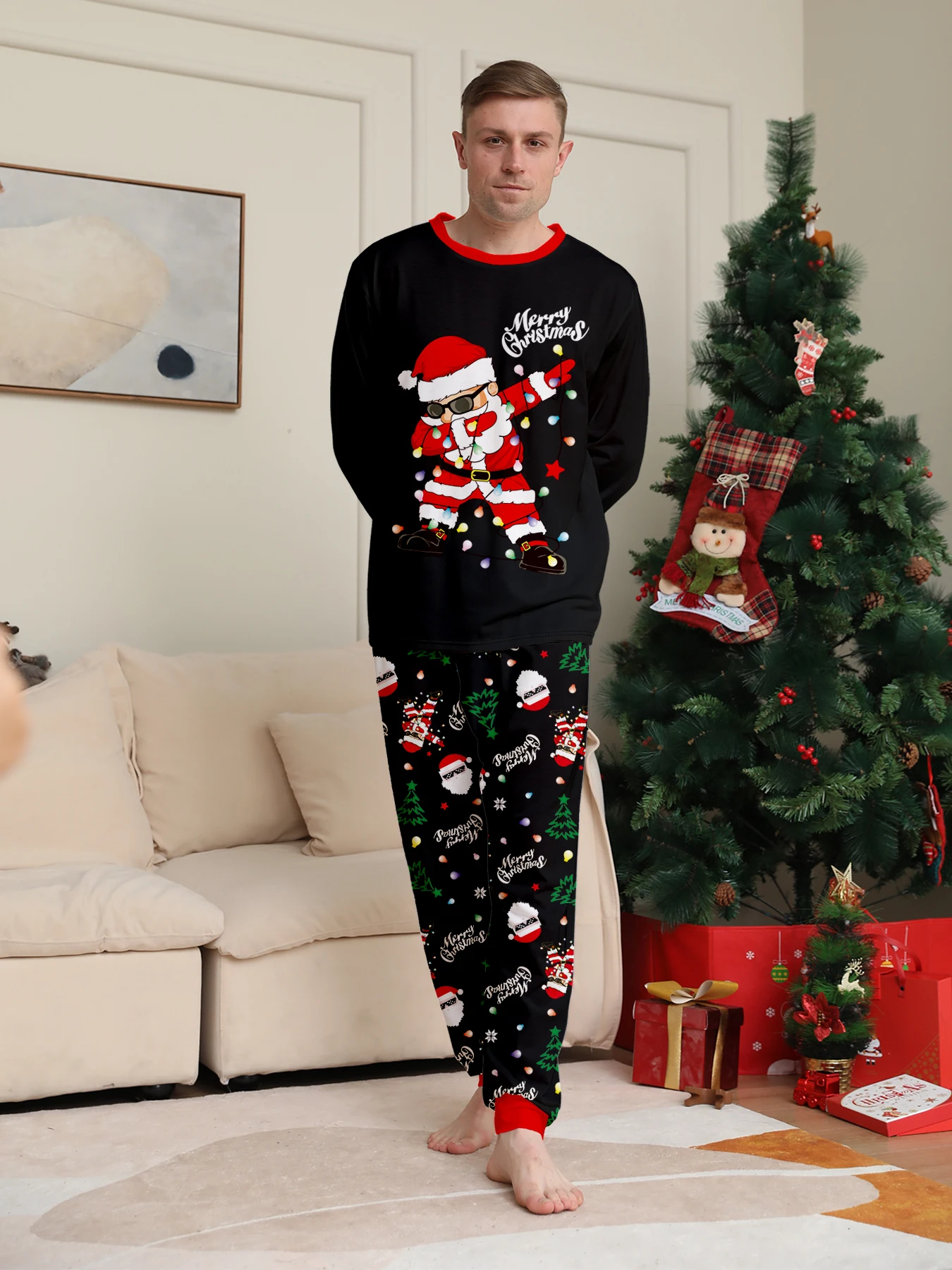 

Men's Christmas Pajama Ensemble, Dabbing Santa Design, Christmas - Themed Bottoms
