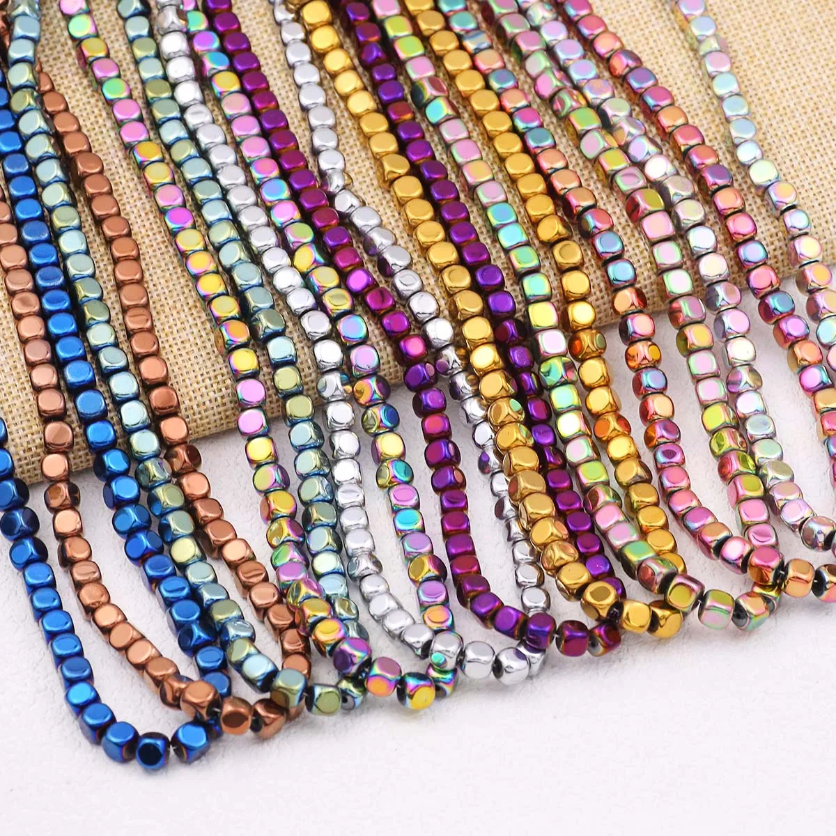 15 ''vergoldet versilbert Hämatit abgeschrägt quadratischen Naturstein Abstand halter lose Perlen für Schmuck herstellung Armbänder DIY 2/3/4/6mm