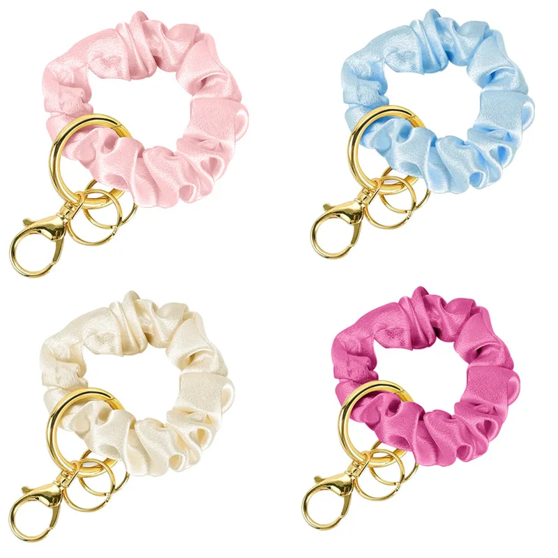 

Scrunchie Keychain Wristlet Stretchy Key Chain Wrist Lanyard Strap Bracelet for Women Teacher Silk Pleated Headband Keychain