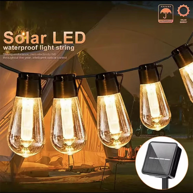 

Outdoor Solar String Lights LED IP65 Waterproof Edison Bulb Retro Vintage Christmas Garland Garden Party Decoration Fairy Lamp