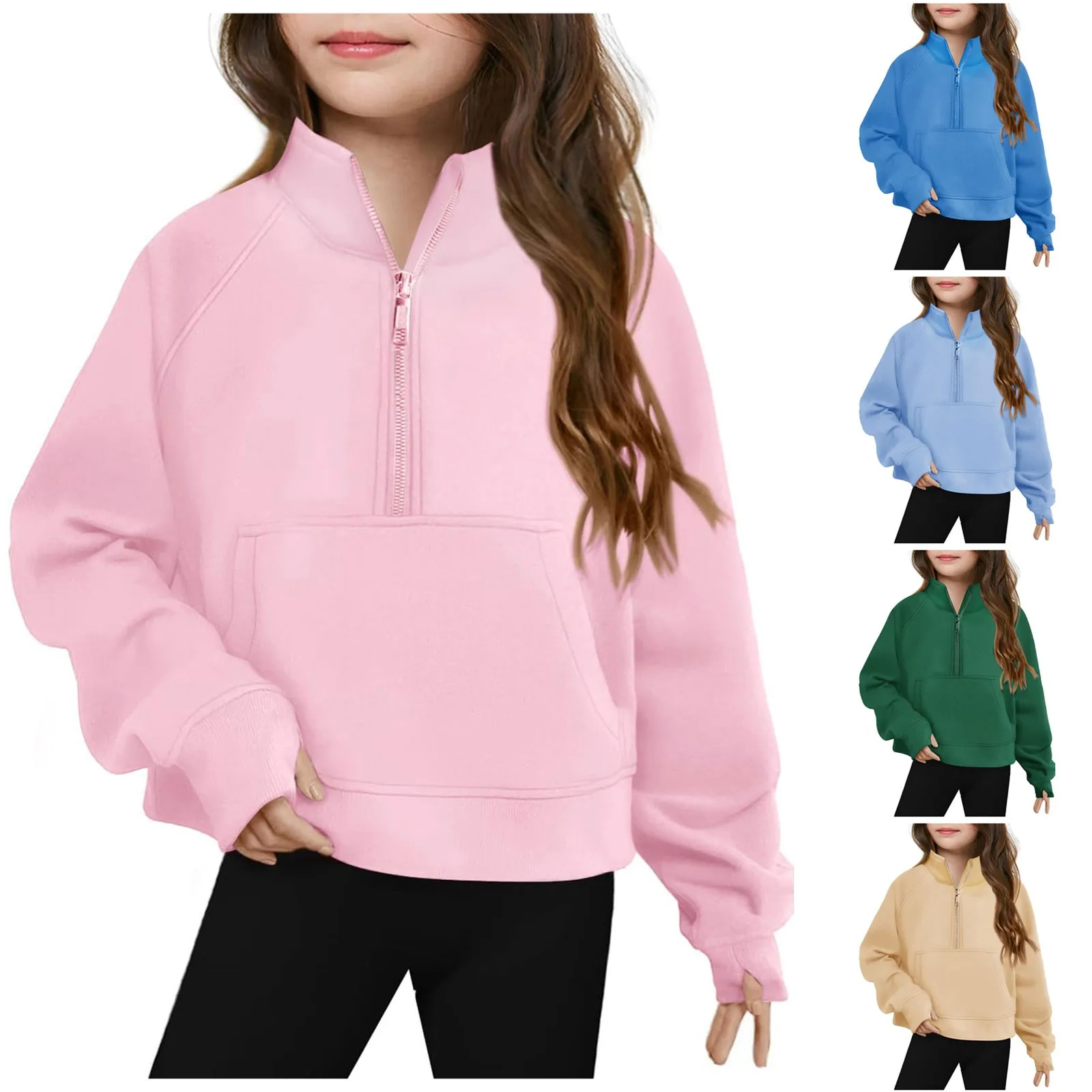 Youth Boy Sweatshirts Girls' Half Zip Loose Sweatshirt Long Sleeved Pullover Short Top Children's Toddler Girls Hoodies 5t