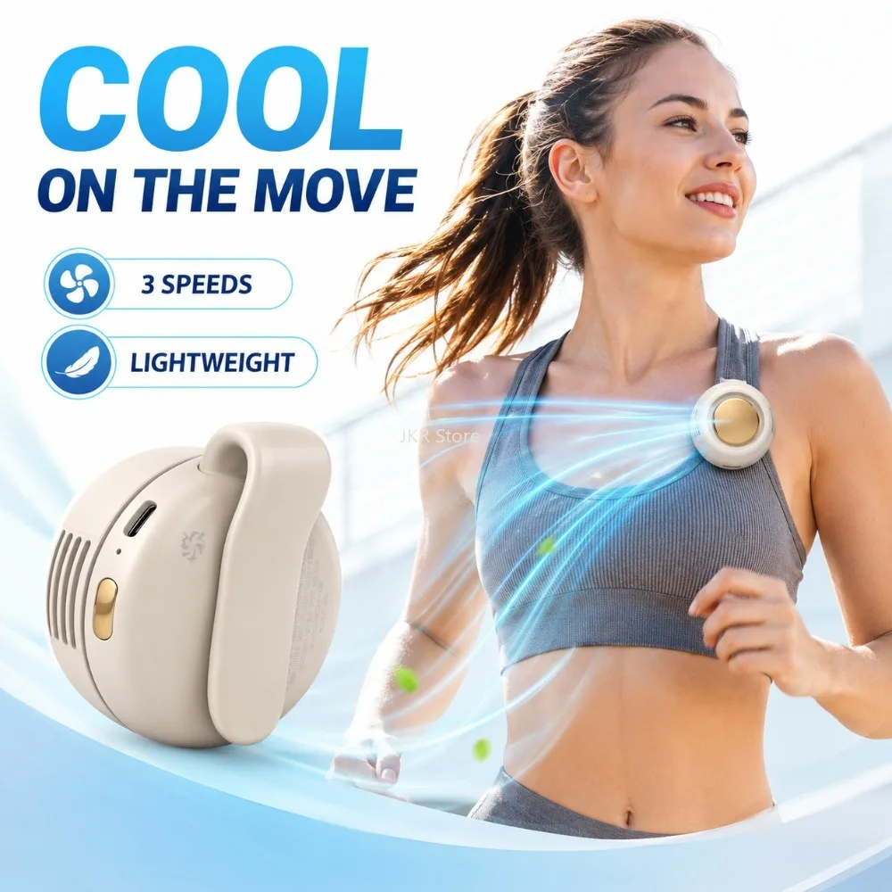 Mini ventilateur portable sans pales à clipser, silencieux, électrique, pour la taille ou la chemise, 3 vitesses réglables, idéal pour le camping, les voyages et la refroidissement en extérieur