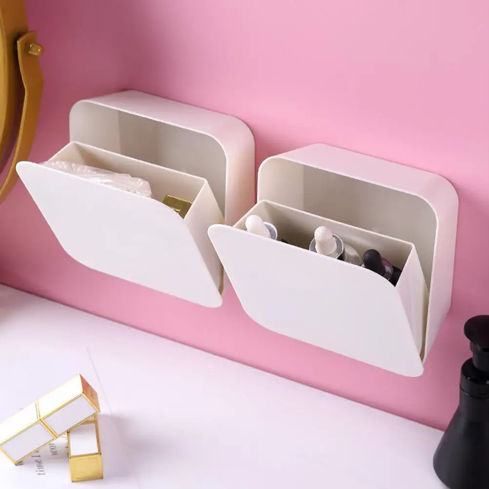 2 Pcs Wall Storage Boxes Plastic Material Easy Installation Bathroom Vanity Punch Organizers