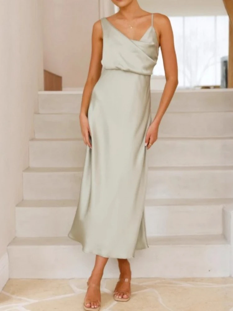 Abito lungo aderente da donna della nuova estate, cinturino in tinta unita, collo ad anello, abito senza maniche, abito senza schienale, alla moda e confortevole