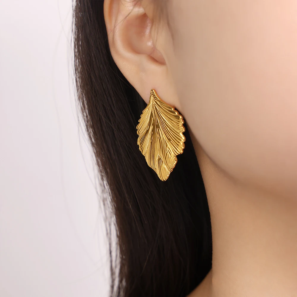 

Fashion Stainless Steel Drop Earrings For Women Gold Color Leaf Female Dangle Earrings Waterproof Wedding Women Jewelry